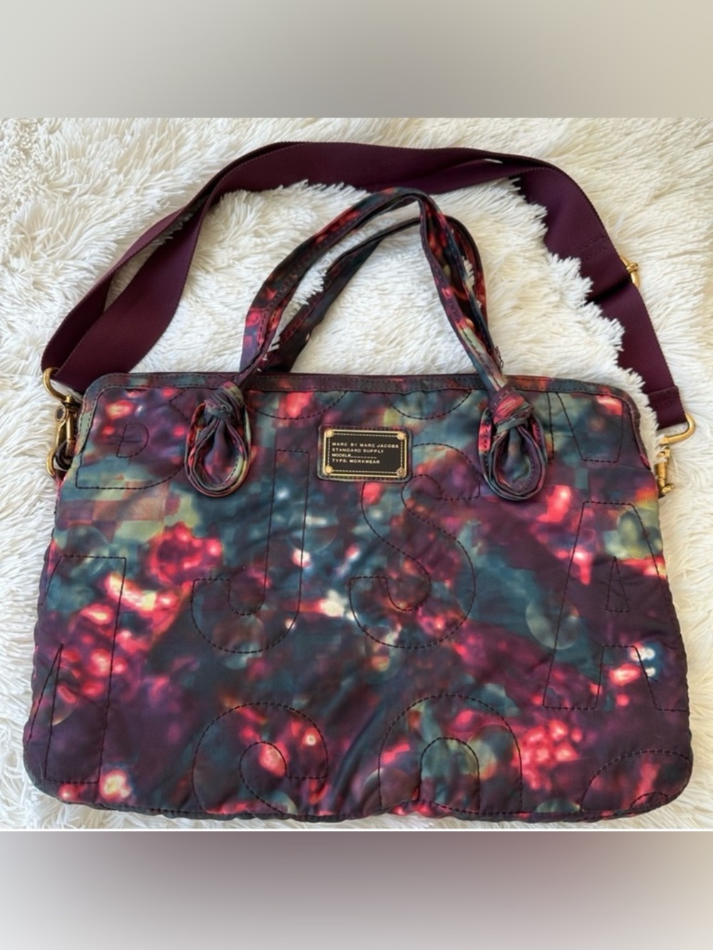 MARC BY MARC JACOBS Workwear Quilted Nylon Laptop Tote Shoulder Bag Multicolor